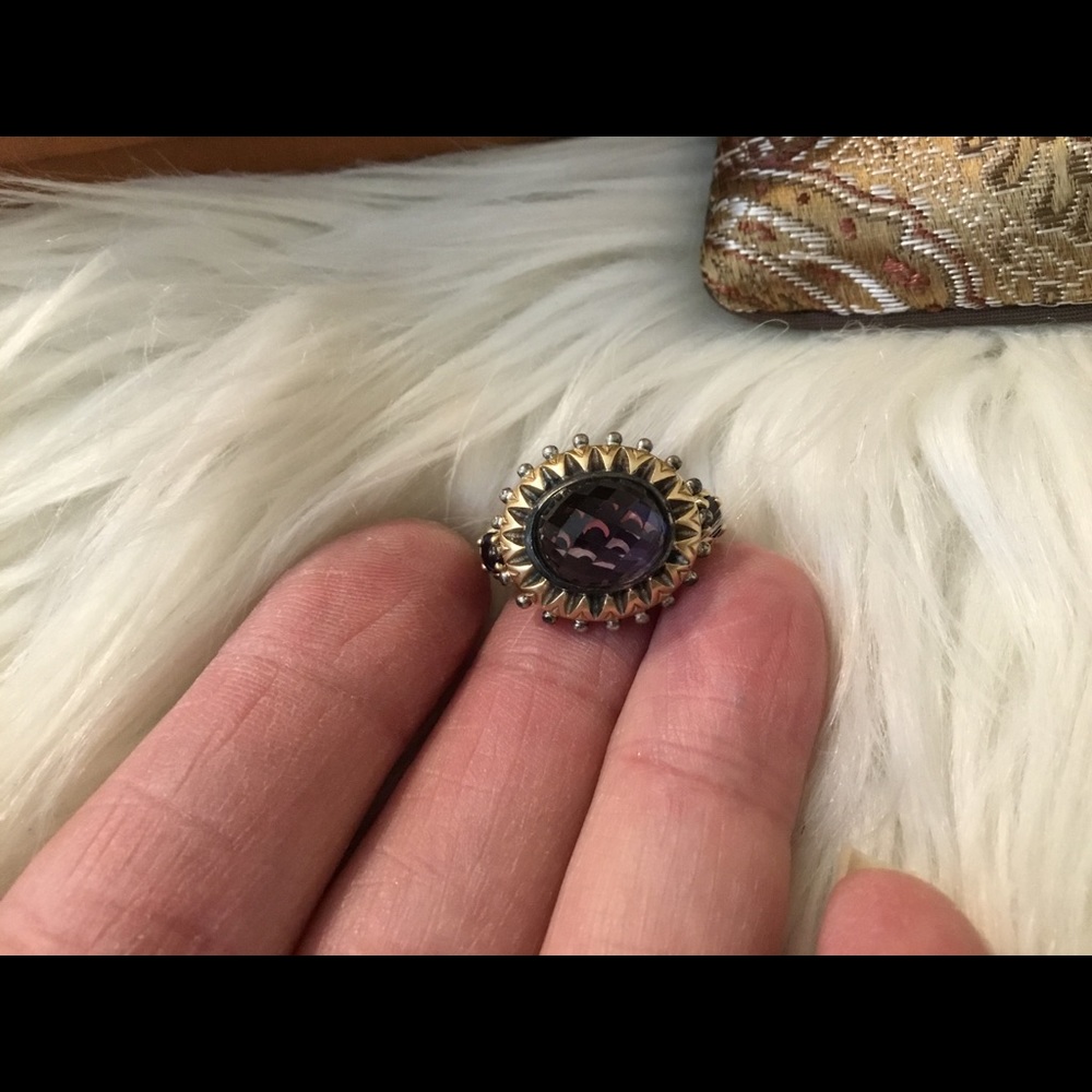 Vintage Barbra Bixby 925 & 18k Gold Accented Natural Amethyst Ring